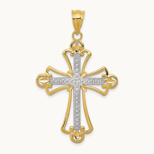 w/Rhodium Budded Cross Pendant, 14K