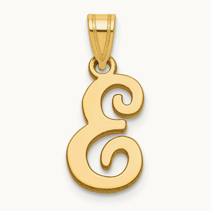 Script Letter E Initial Pendant, 14K Yellow Gold