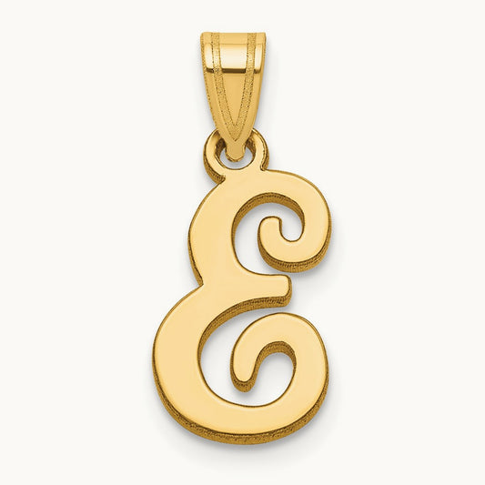 Script Letter E Initial Pendant, 14K Yellow Gold