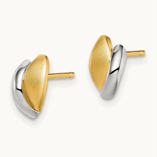 w/Rhodium Madi K Satin Leaf Post Earrings, 14K
