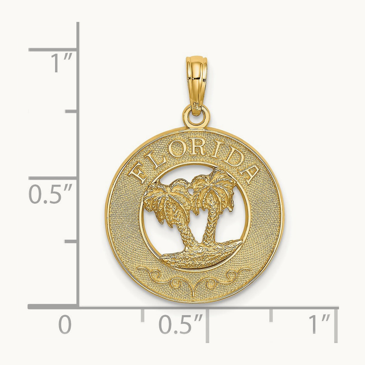 FLORIDA w/Double Palm Tree Circle Charm, 14K
