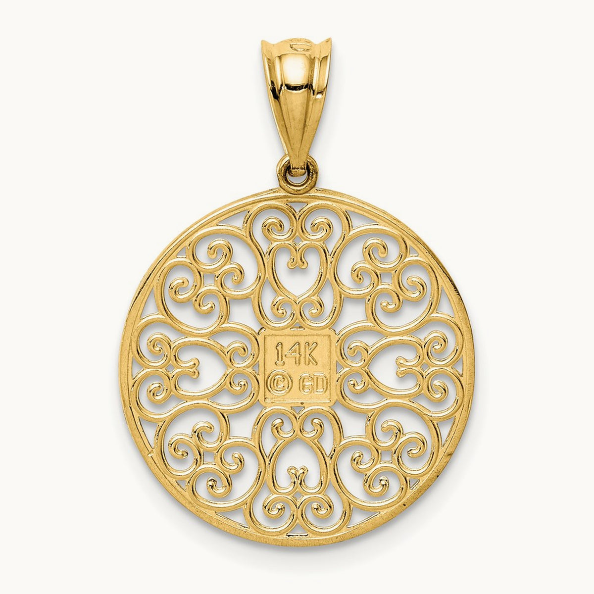 Fancy Filigree / Diamond Cut Charm, 14K