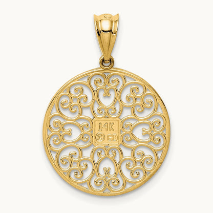 Fancy Filigree / Diamond Cut Charm, 14K