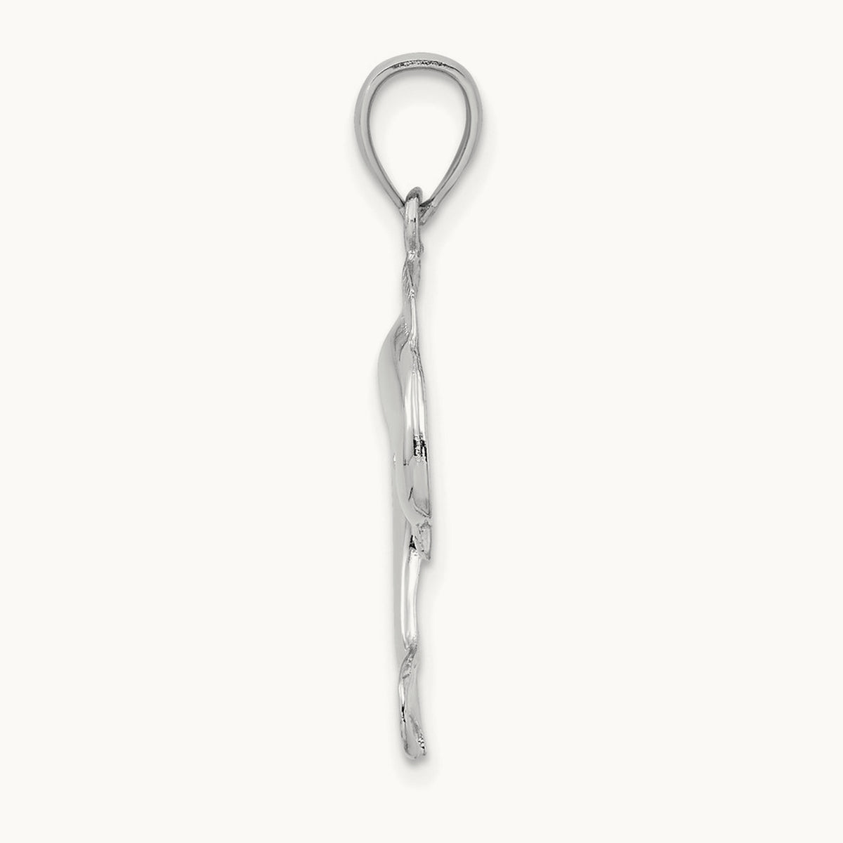 Polished Jumping Dolphin Charm — 14K White Gold, 30mm