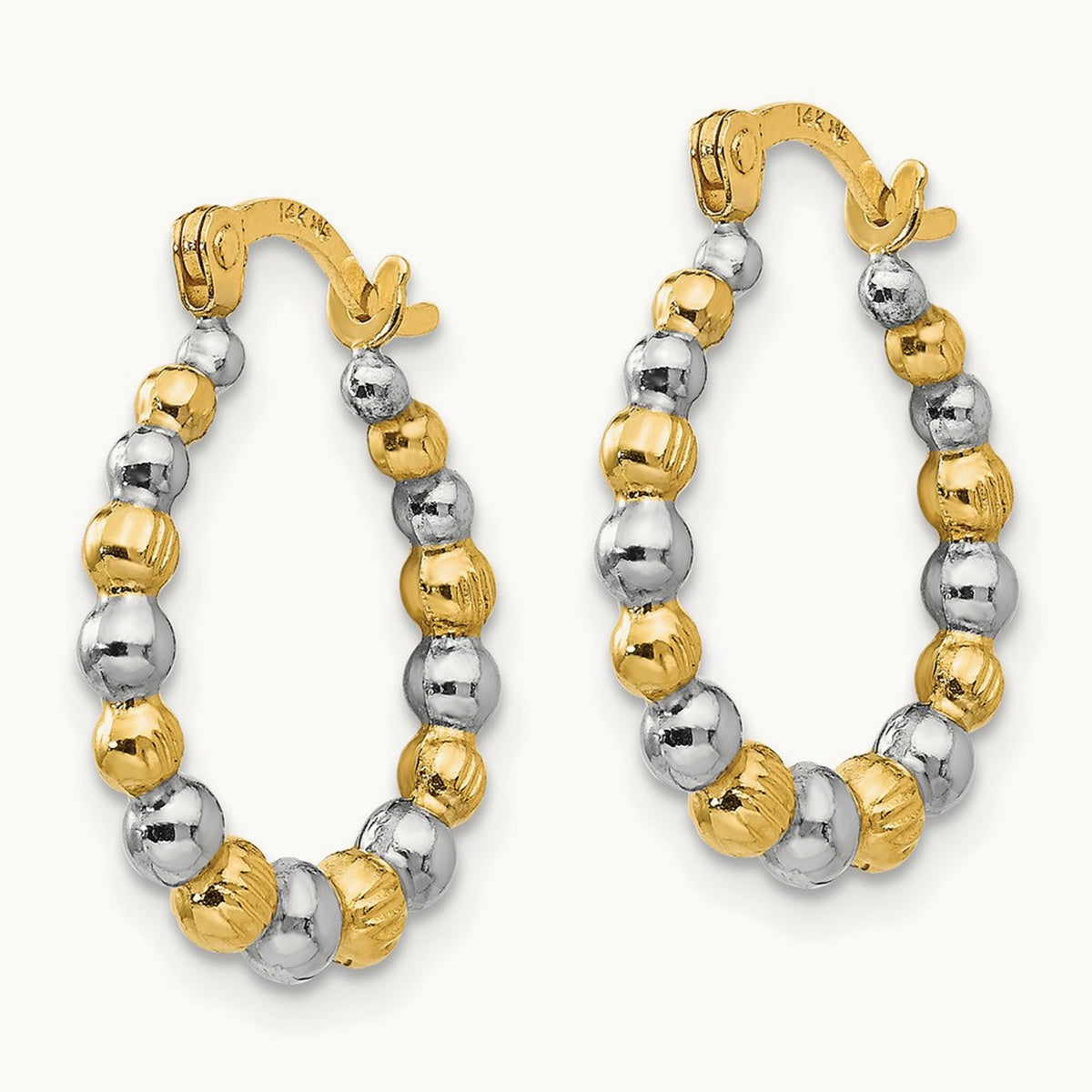 Madi K w/Rhodium Beaded Hoop Earrings, 14K