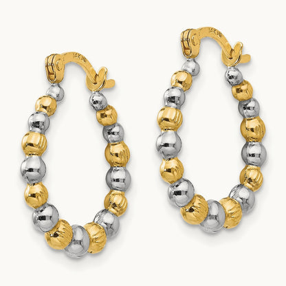 Madi K w/Rhodium Beaded Hoop Earrings, 14K