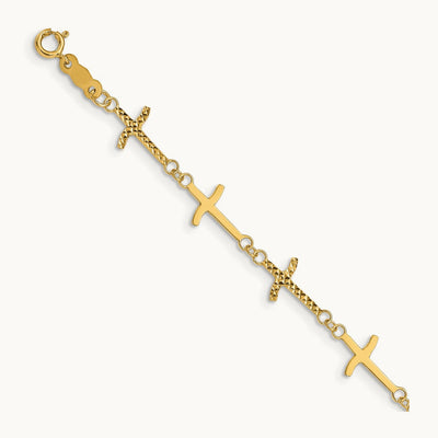 Polished Diamond-cut Crosses w/1in. Ext. Bracelet, 14K