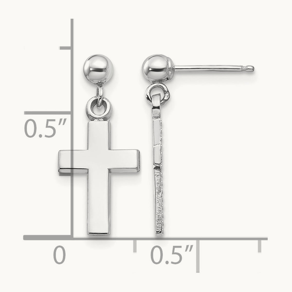 Polished Cross Earrings — 14K White Gold, 18.5mm