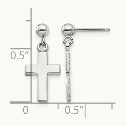 Polished Cross Earrings — 14K White Gold, 18.5mm