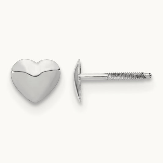 Madi K Rhodium-plated Heart Screwback Post Earrings, 14K White Gold