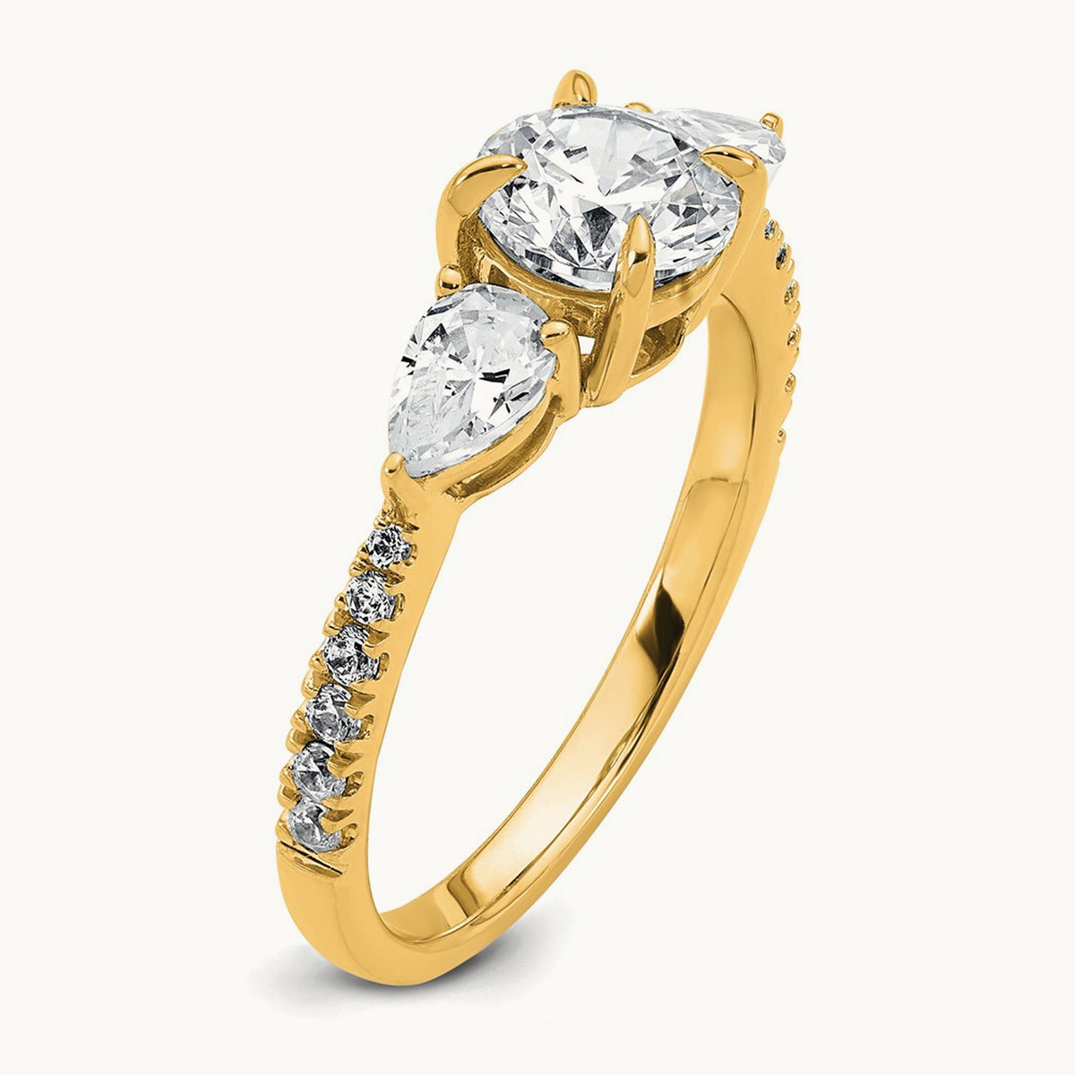 Round Center Semi-Mount 3 Stone Engagement Ring, 0.50-0.75 ct tw Lab-Grown Diamond — 5/8 ct (holds 1 ct center), 14K Yellow Gold