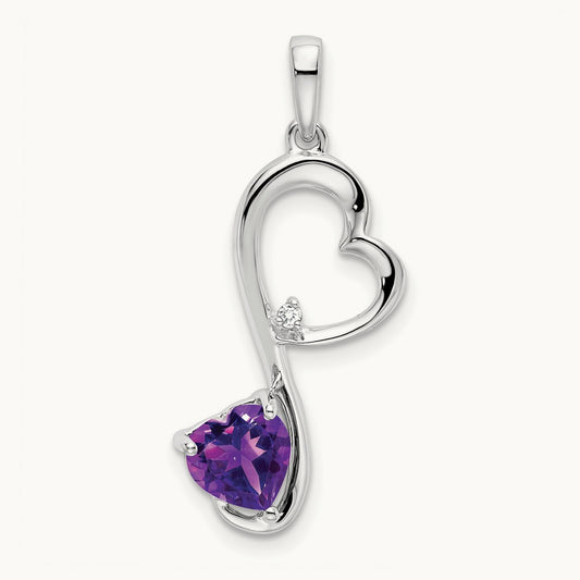 Amethyst and Diamond Heart Pendant — 14K White Gold