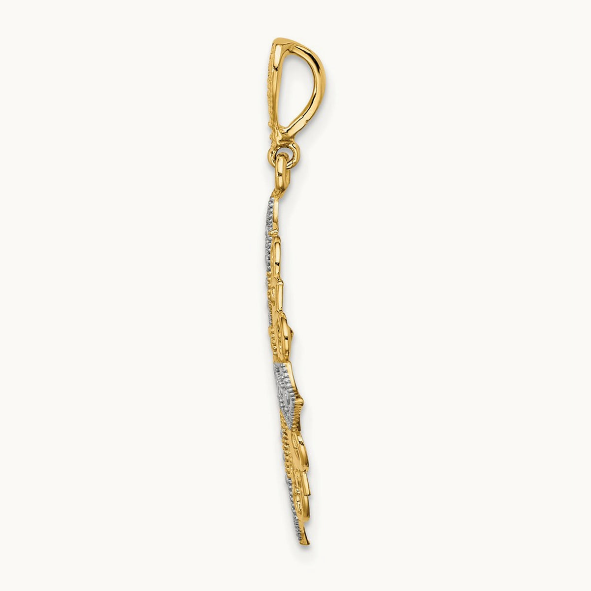 w/ Rhodium Cut-out Cross Medallion Charm, 14K