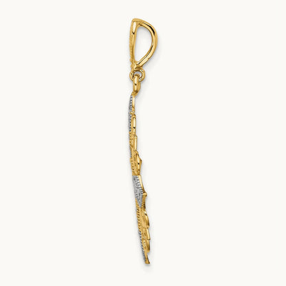 w/ Rhodium Cut-out Cross Medallion Charm, 14K