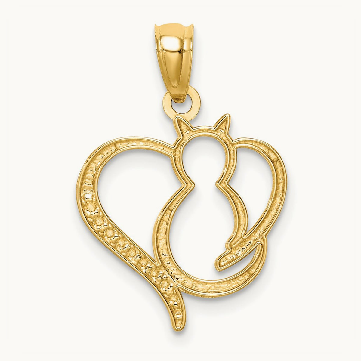 Rhodium Sitting Cat in a Heart Pendant, 14K White