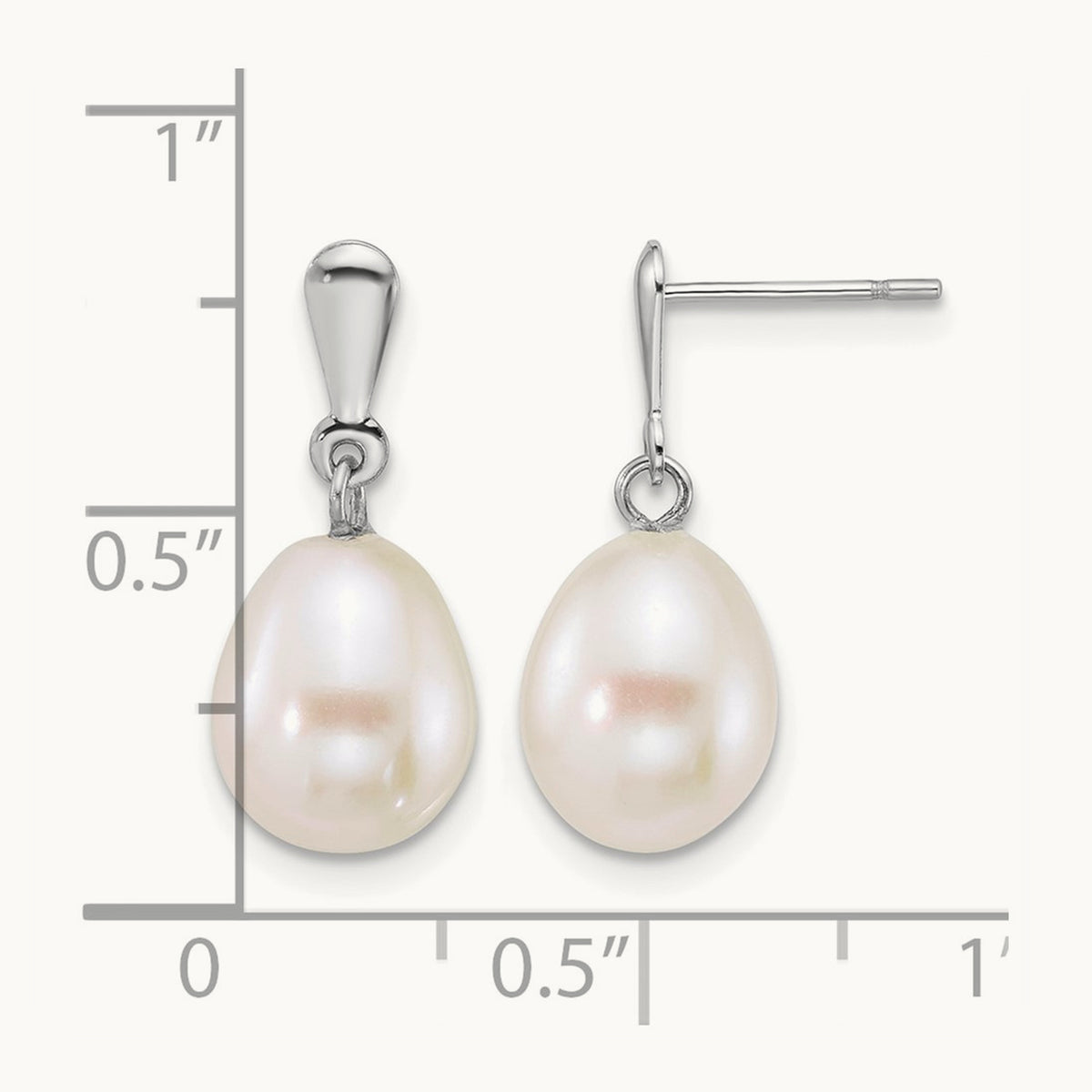 WG 8- Rice White FW Cultured Pearl Post Dangle Earrings, 9mm, 14K