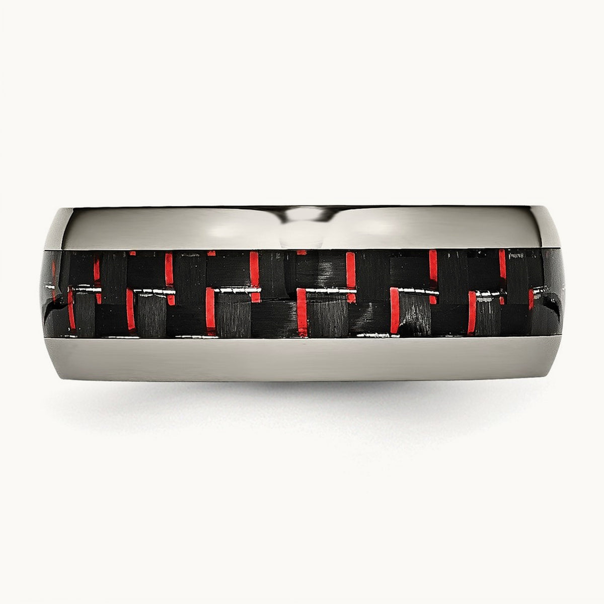 Polished with Black/Red Carbon Fiber Inlay Ring, 8mm, Titanium
