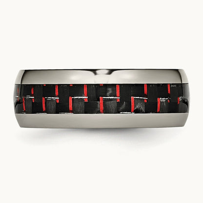 Polished with Black/Red Carbon Fiber Inlay Ring, 8mm, Titanium