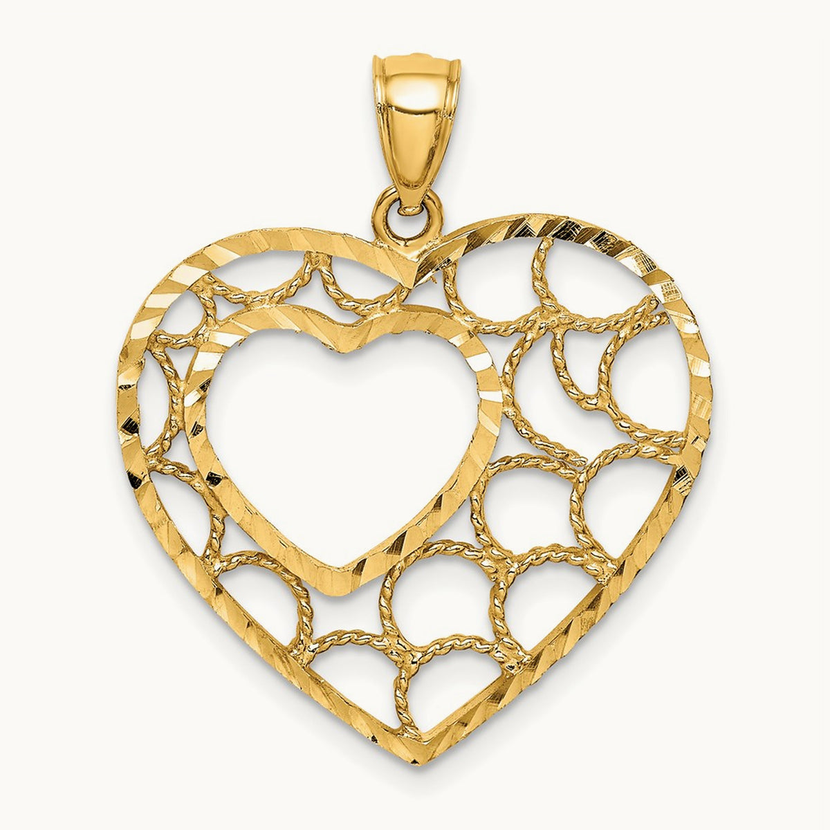 Diamond-cut Heart Pendant — 14K Yellow Gold