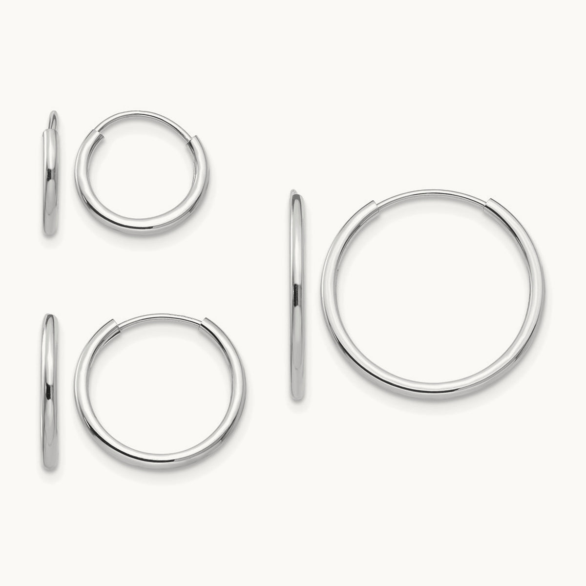 Madi K Endless Hoop 3 Pair Earring Set, 14K White Gold