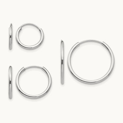 Madi K Endless Hoop 3 Pair Earring Set, 14K White Gold