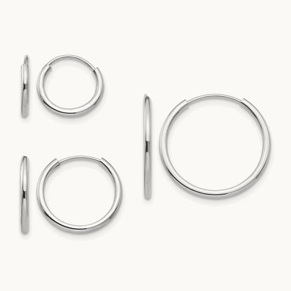 Madi K Endless Hoop 3 Pair Earring Set, 14K White Gold
