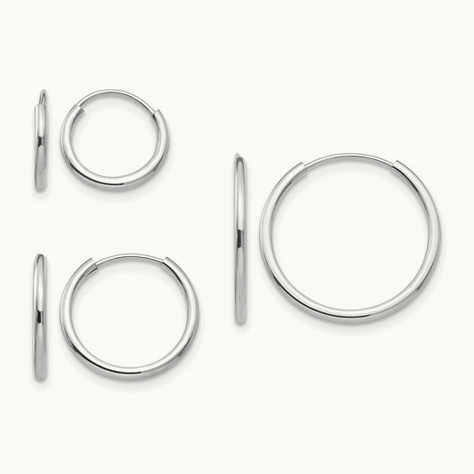 Madi K Endless Hoop 3 Pair Earring Set, 14K White Gold