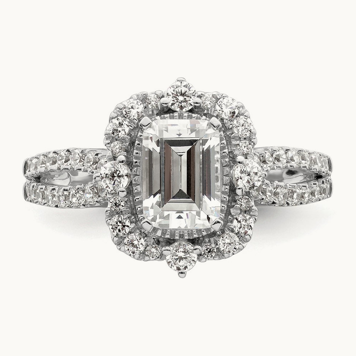 Vintage 1ct Emerald Halo Dia Semi-Mount Ring, 14K White Gold