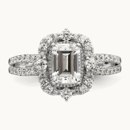 Vintage 1ct Emerald Halo Dia Semi-Mount Ring, 14K White Gold