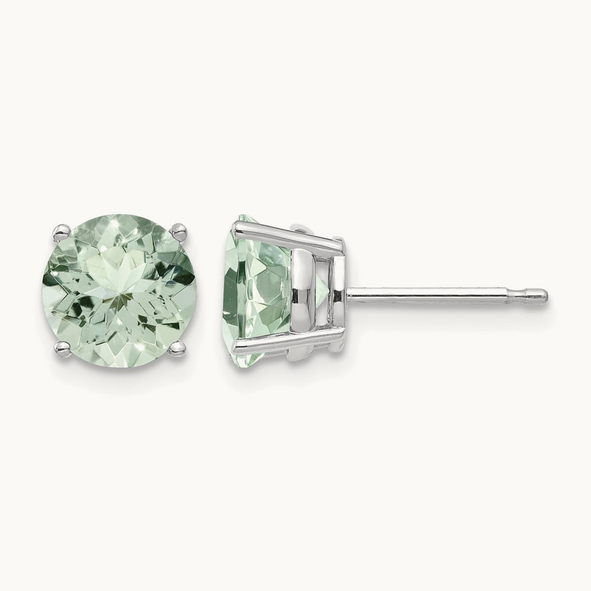 Round Green Quartz Earrings — 14K White Gold, 7mm