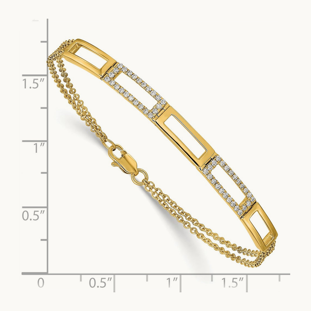 Polished Rectangle Link Diamond Double Strand 7in Bracelet, 14K
