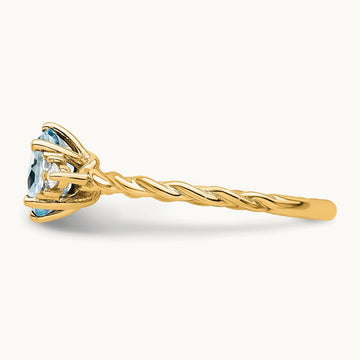 Polished Diamond and Aquamarine Twisted Ring, 14K