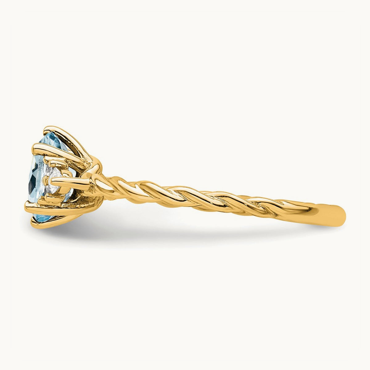 Polished Diamond and Aquamarine Twisted Ring, 14K