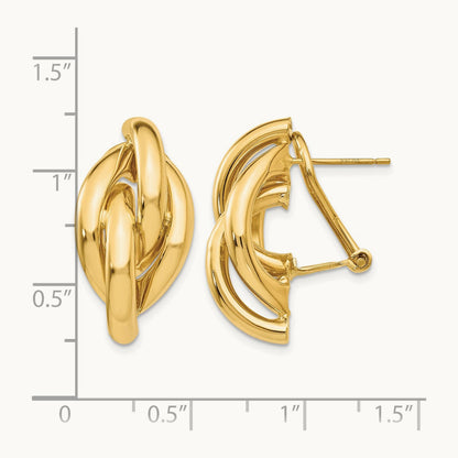 Swirl Omega Back Post Earrings — 14K Yellow Gold