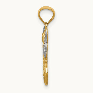 W/Rhodium Polished / Textured Angel Pendant, 14K