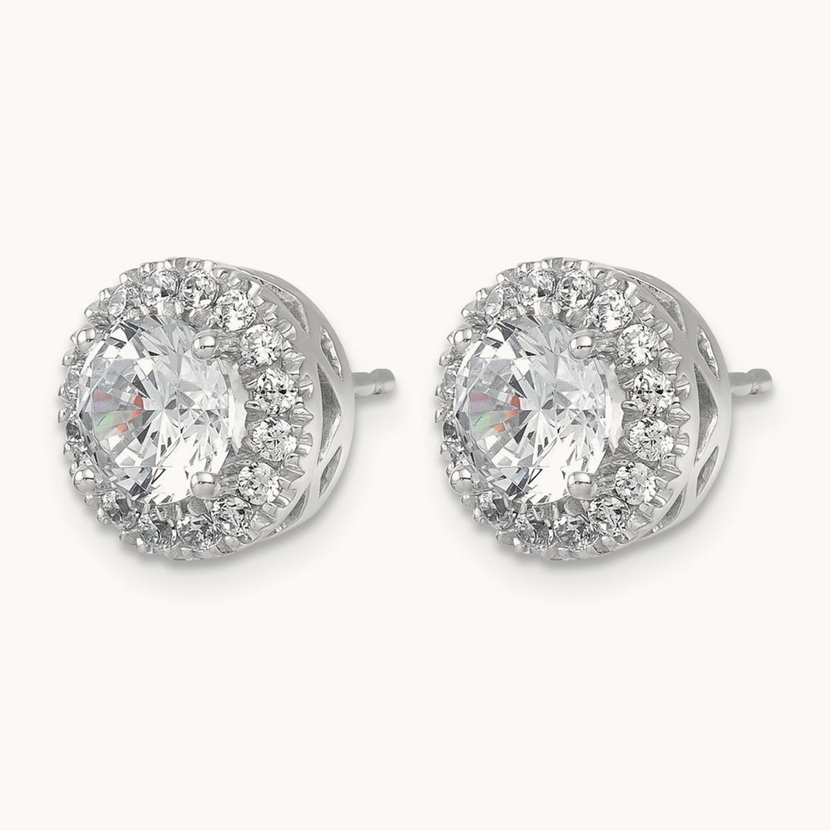 Round Halo Post Earrings, 2.50 ct tw Lab-Grown Diamond — 14K White Gold