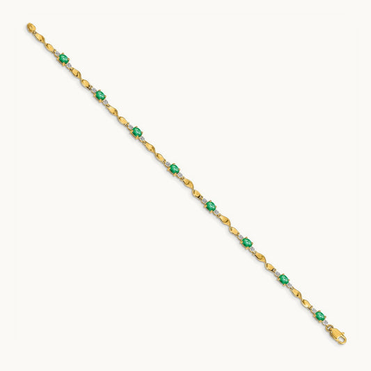 Diamond and Oval Emerald Bracelet, 14K