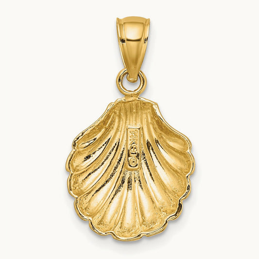 Polished 2-D Scallop Shell Charm, 14K