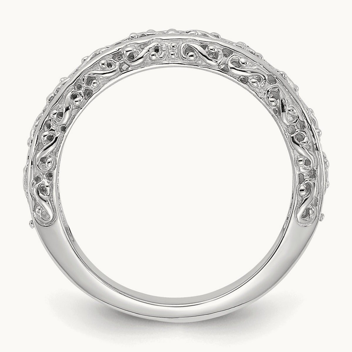 Filigree Wedding Band, 3mm, 14K White Gold