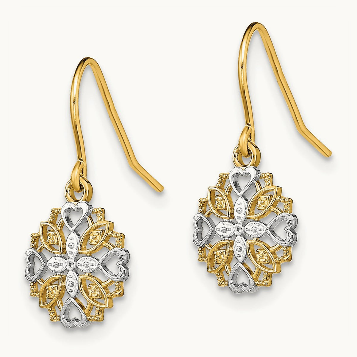 Fancy Dangle Wire Earrings, 14K with Rhodium