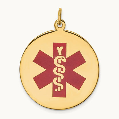 Red Enamel Medical Jewelry Pendant, 14K