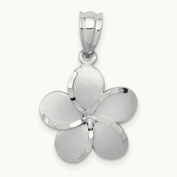 Dipped in White Rhodium Satin D/C Plumeria Charm, 14K Yellow Gold