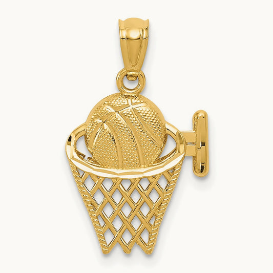 Basketball in the Net Pendant, 14K