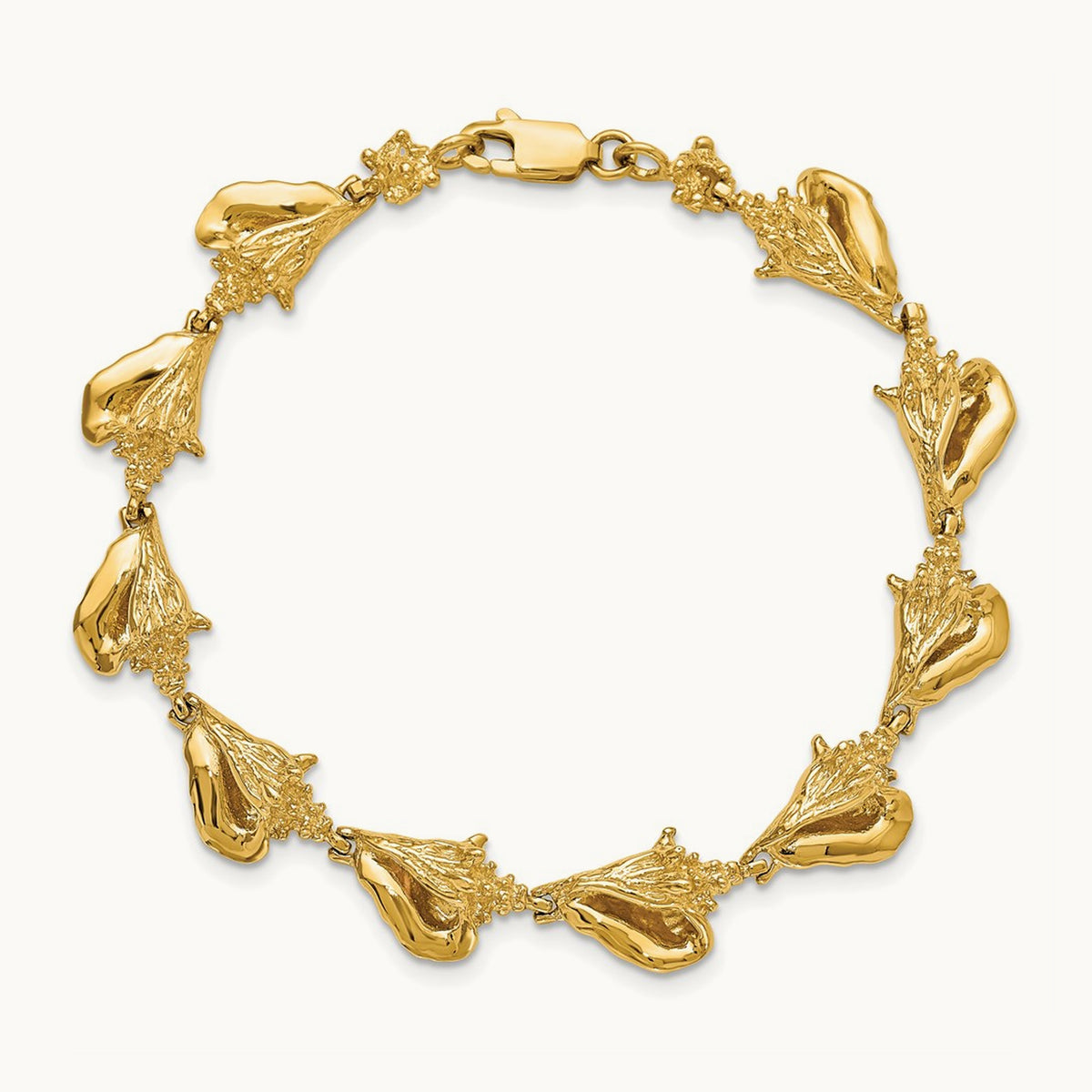 3-D Conch Shell Link Bracelet, 14K