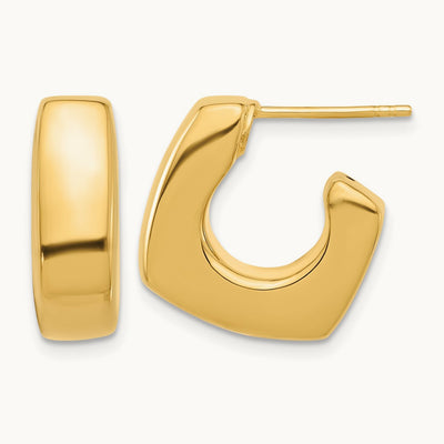 Polished Square J-Hoop Post Earrings, 14K