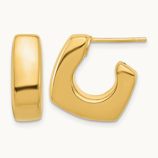 Polished Square J-Hoop Post Earrings, 14K