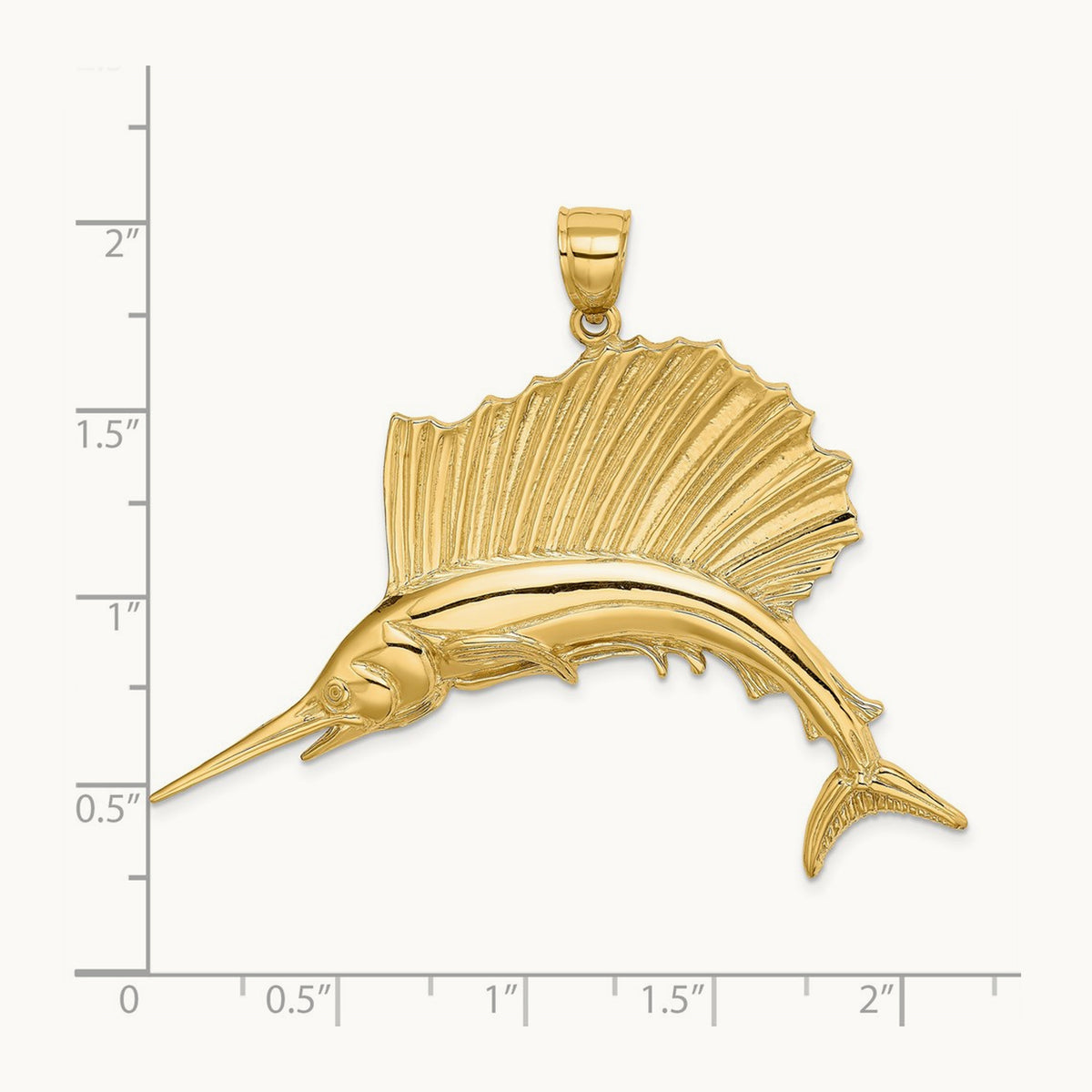 Polished Sailfish Charm — 14K Yellow Gold, 36.4mm
