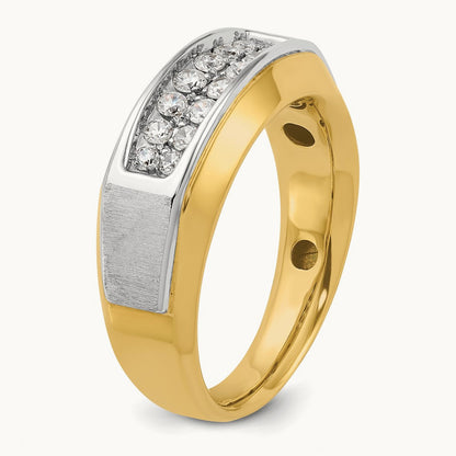 IBGoodman Men's Polished and Satin 2-Row Diamond Ring, 14K Two-tone