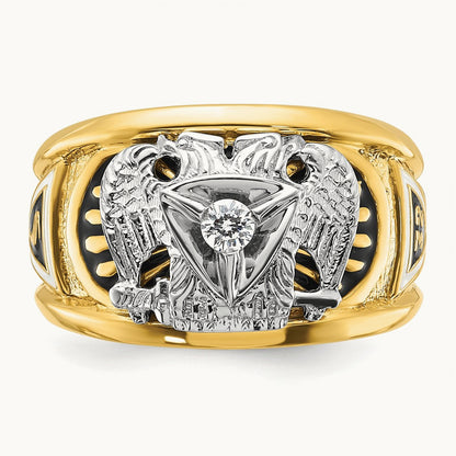 14ktt IBGoodman Men's Enamel & Dia 32nd Scottish Rite Masonic Ring