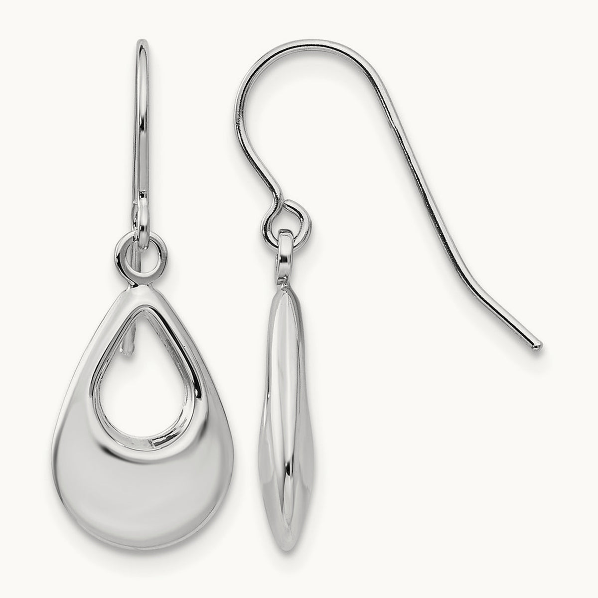 Teardrop Hollow Dangle Earrings — 14K White Gold